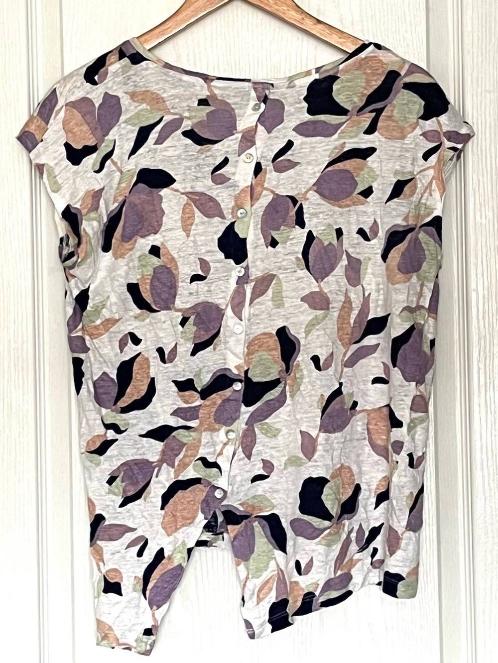 Rachel Zoe 100% Linen Sleeveless Button Front Floral Top Size L Breathable Boho